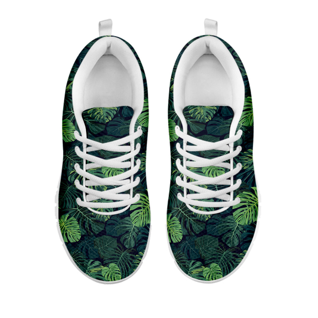 Monstera Palm Leaves Pattern Print White Running Shoes