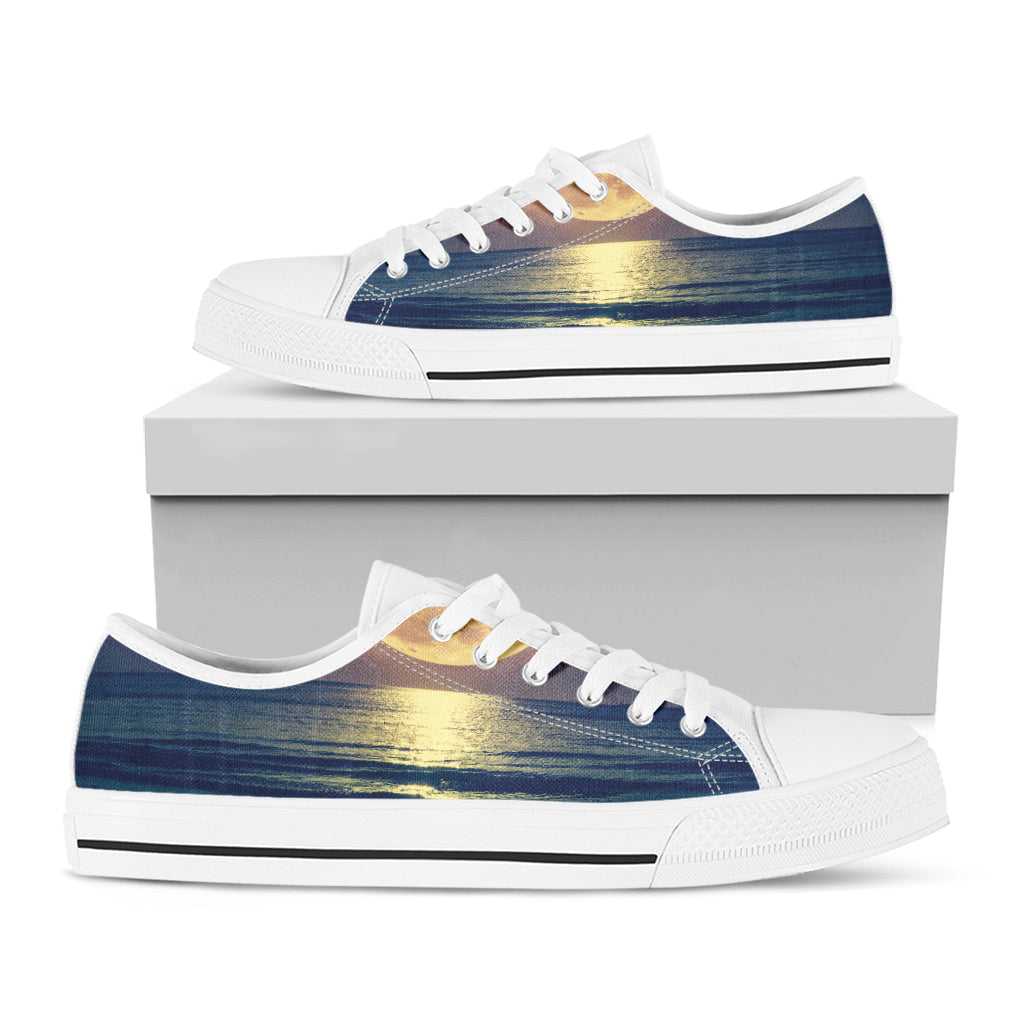 Moon Beach Print White Low Top Sneakers