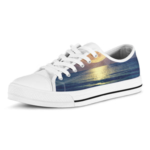 Moon Beach Print White Low Top Sneakers