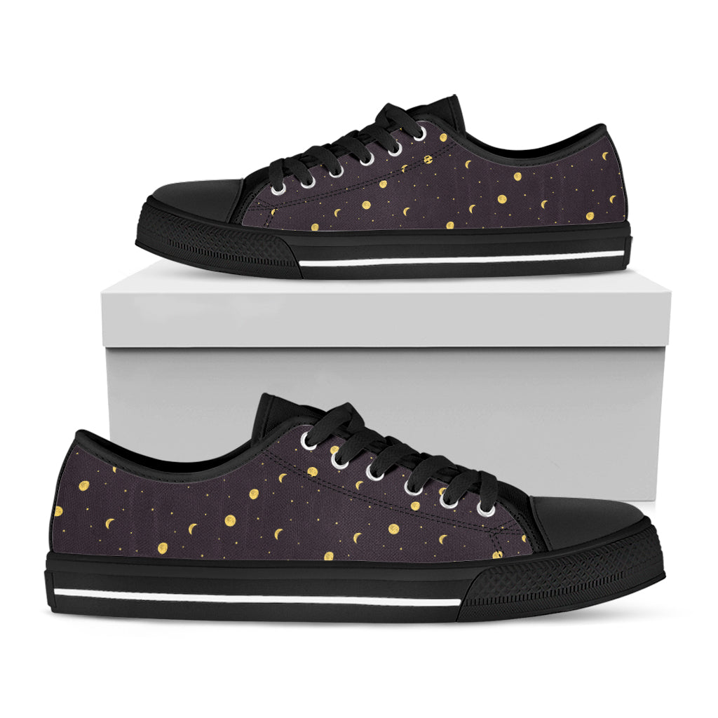 Moon Phase And Stars Pattern Print Black Low Top Sneakers