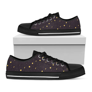 Moon Phase And Stars Pattern Print Black Low Top Sneakers