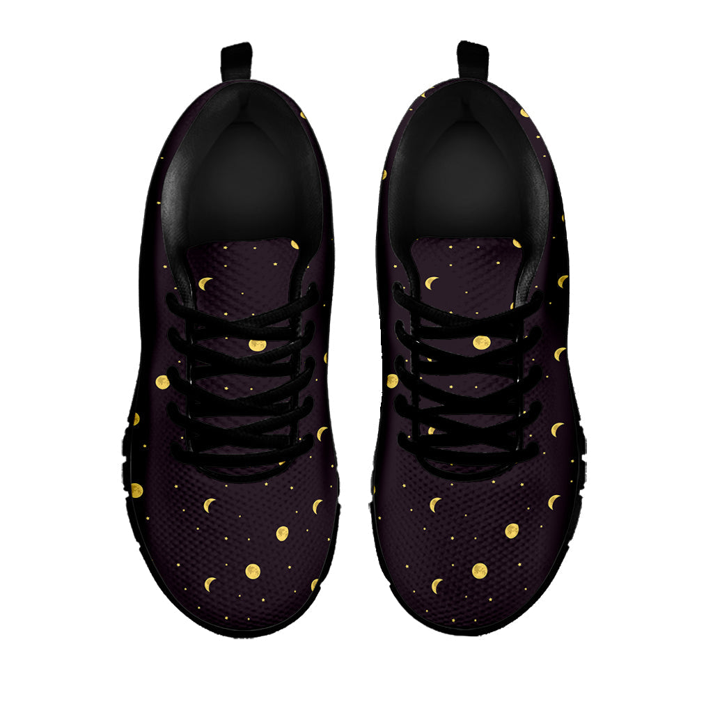 Moon Phase And Stars Pattern Print Black Running Shoes