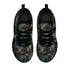 Mosaic Patchwork Pattern Print Black Running Shoes