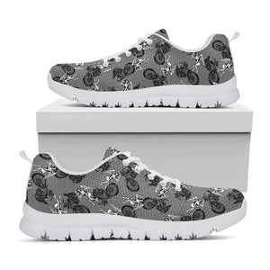 Motorcycle And Angel Pattern Print White Running Shoes