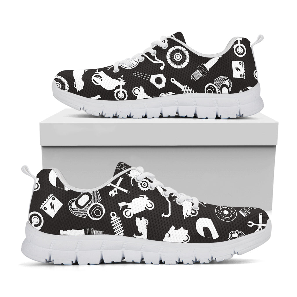 Motorcycle Equipment Pattern Print White Running Shoes