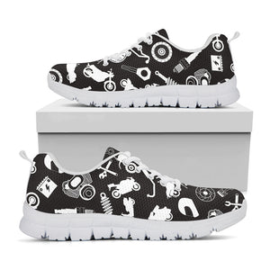Motorcycle Equipment Pattern Print White Running Shoes