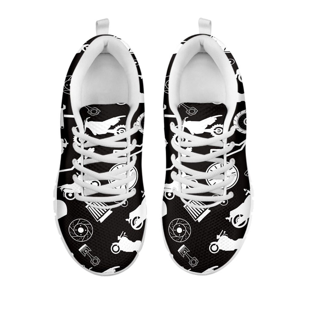 Motorcycle Equipment Pattern Print White Running Shoes