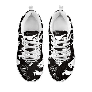 Motorcycle Equipment Pattern Print White Running Shoes