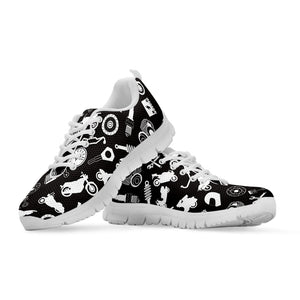 Motorcycle Equipment Pattern Print White Running Shoes