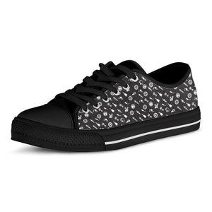 Motorcycle Parts Pattern Print Black Low Top Sneakers
