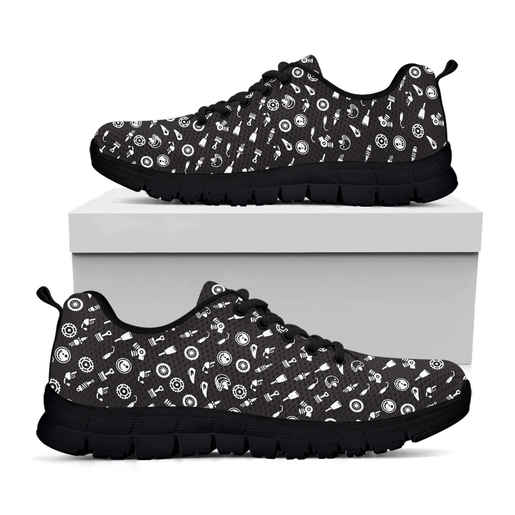 Motorcycle Parts Pattern Print Black Running Shoes