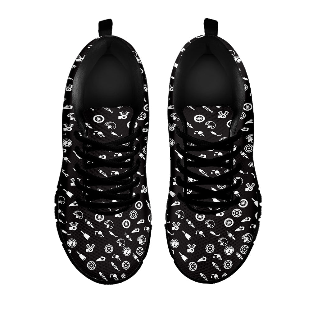 Motorcycle Parts Pattern Print Black Running Shoes