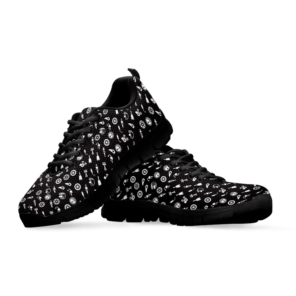 Motorcycle Parts Pattern Print Black Running Shoes