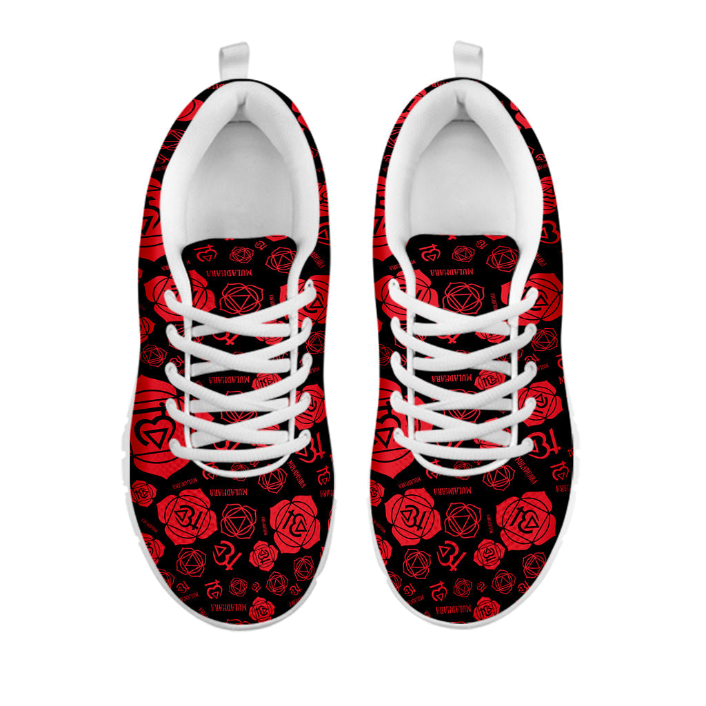 Muladhara Chakra Pattern Print White Running Shoes