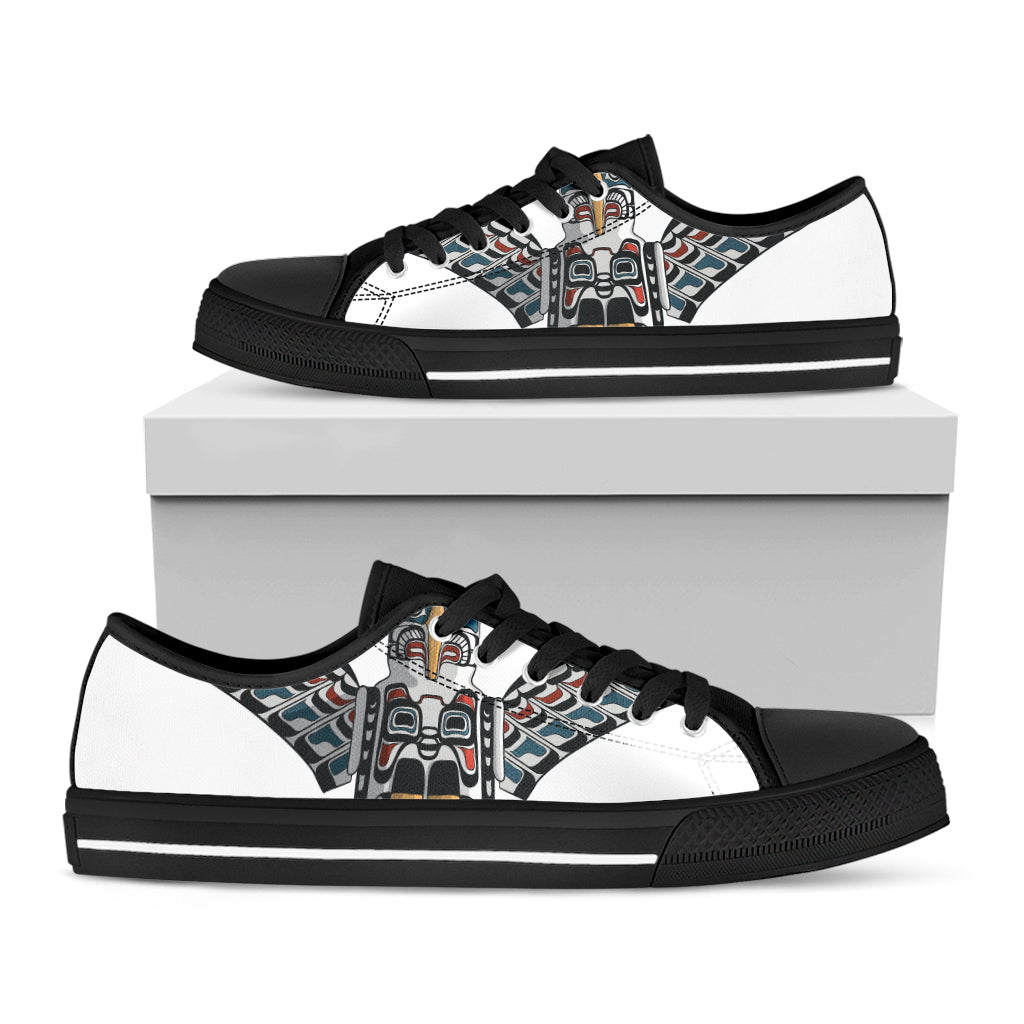 Native American Eagle Totem Print Black Low Top Sneakers
