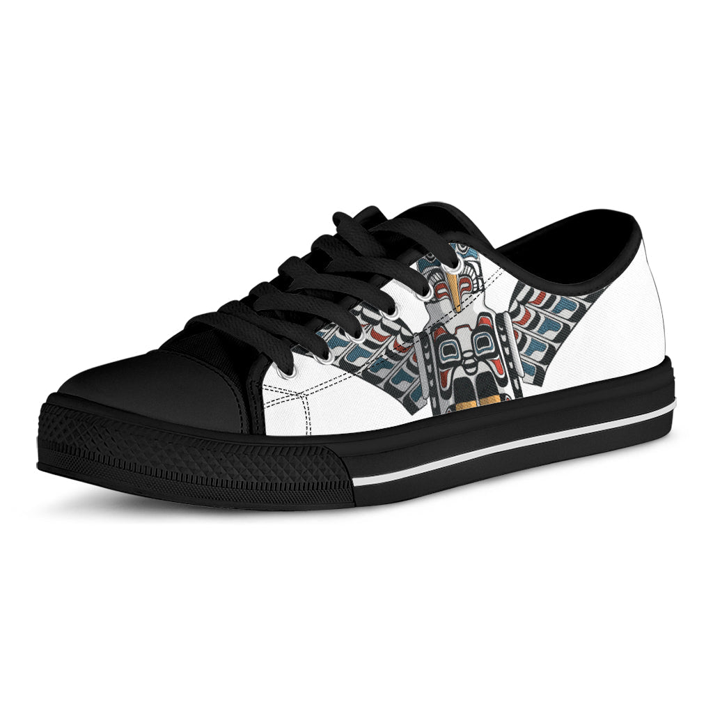 Native American Eagle Totem Print Black Low Top Sneakers