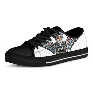 Native American Eagle Totem Print Black Low Top Sneakers