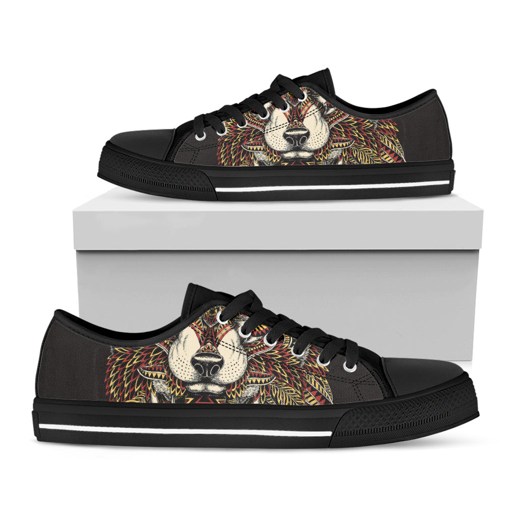 Native American Wolf Spirit Animal Print Black Low Top Sneakers