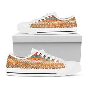 Navajo Native Pattern Print White Low Top Sneakers