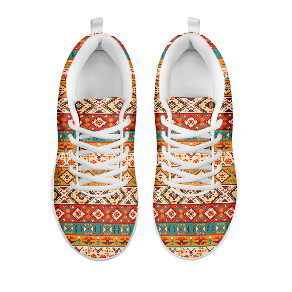 Navajo Native Pattern Print White Running Shoes