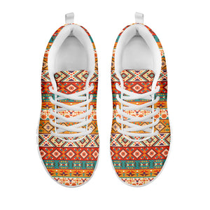 Navajo Native Pattern Print White Running Shoes