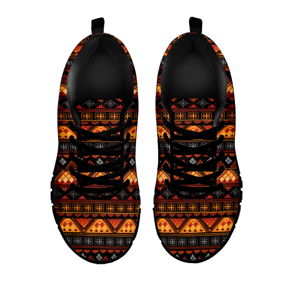 Native Tribal African Pattern Print Black Running Shoes
