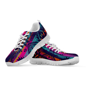 Native Tribal Aztec Pattern Print White Running Shoes