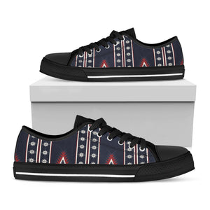 Native Tribal Navajo Pattern Print Black Low Top Sneakers
