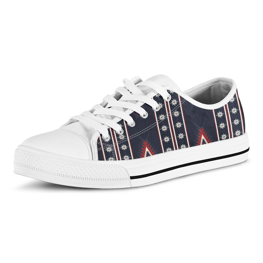Native Tribal Navajo Pattern Print White Low Top Sneakers