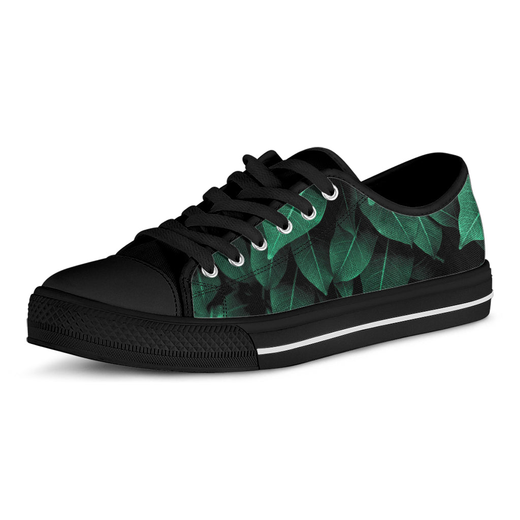 Natural Green Leaf Print Black Low Top Sneakers