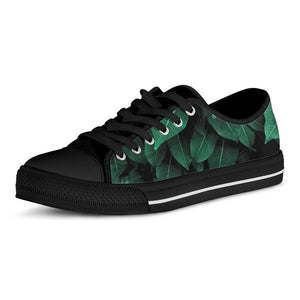 Natural Green Leaf Print Black Low Top Sneakers