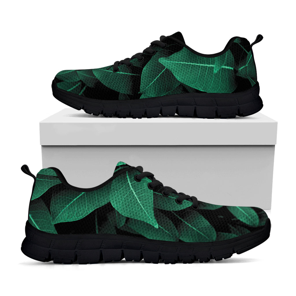 Natural Green Leaf Print Black Running Shoes