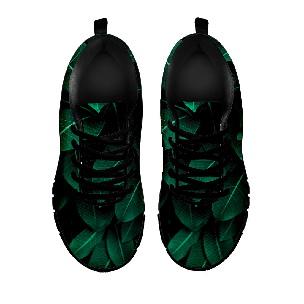Natural Green Leaf Print Black Running Shoes