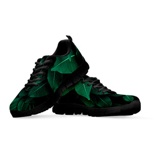 Natural Green Leaf Print Black Running Shoes