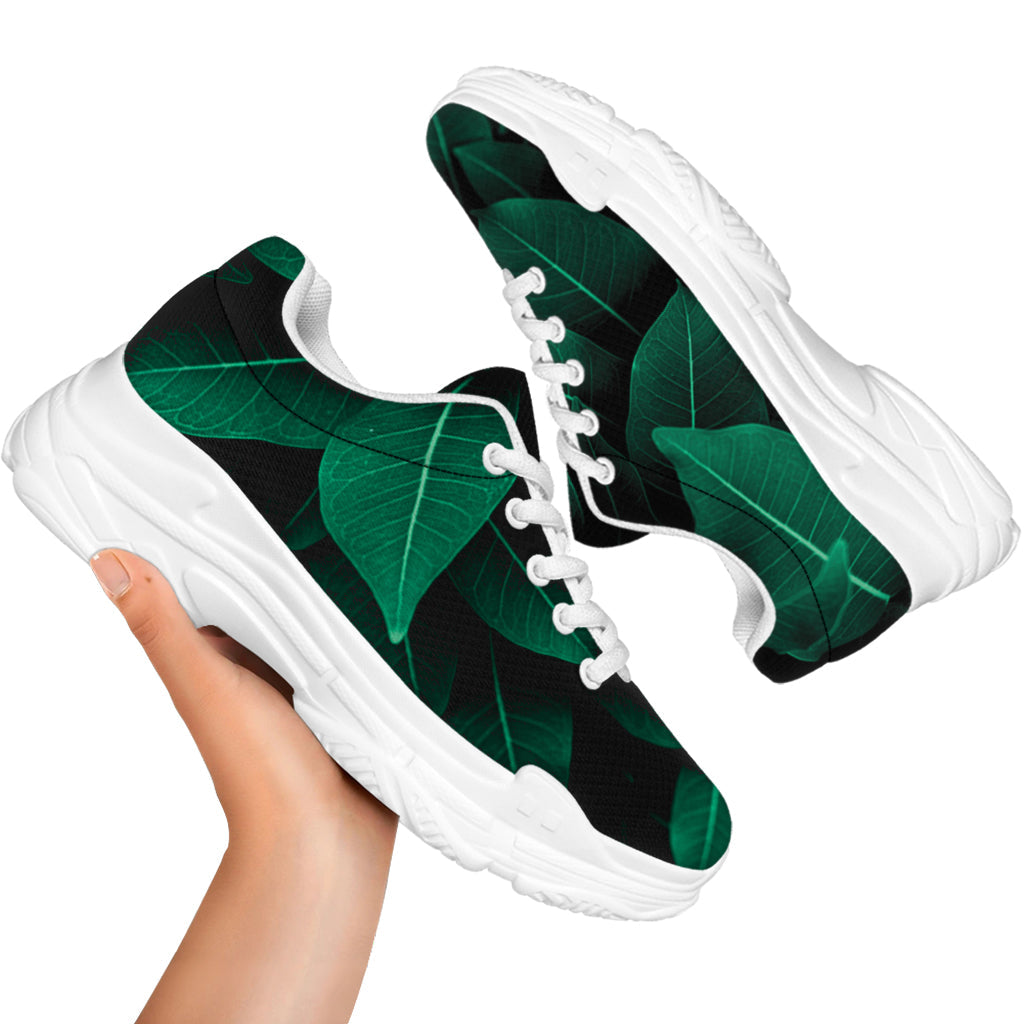 Natural Green Leaf Print White Chunky Shoes