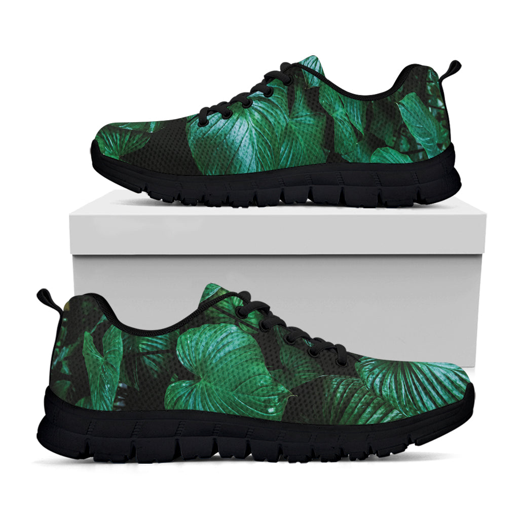 Natural Tropical Leaf Print Black Running Shoes