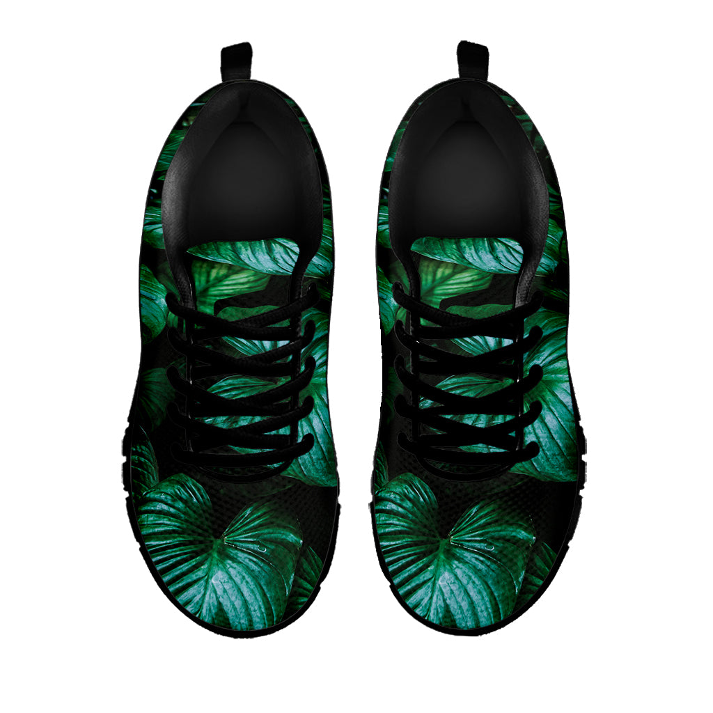 Natural Tropical Leaf Print Black Running Shoes