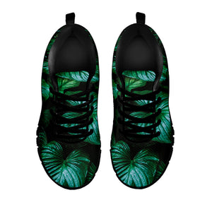 Natural Tropical Leaf Print Black Running Shoes