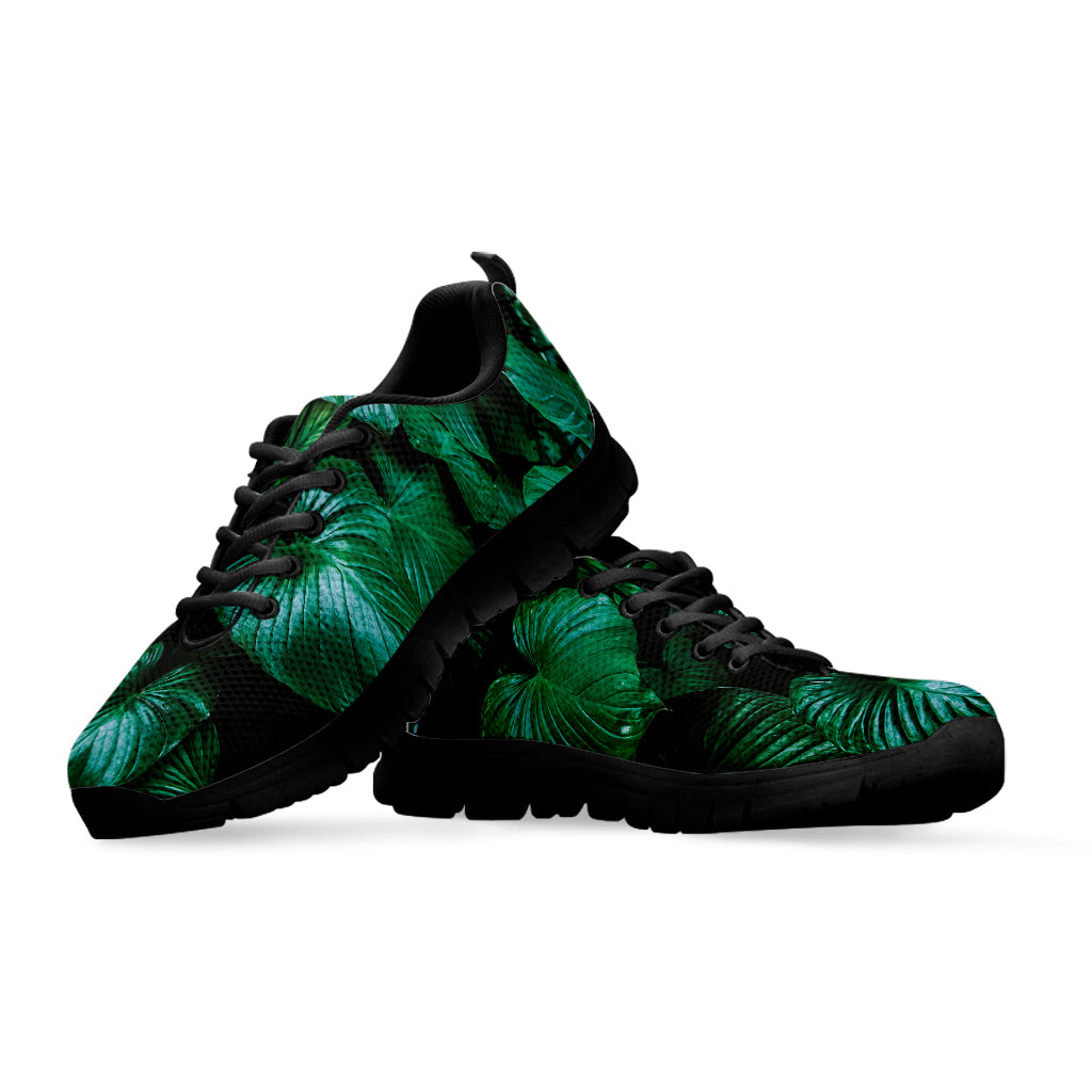 Natural Tropical Leaf Print Black Running Shoes