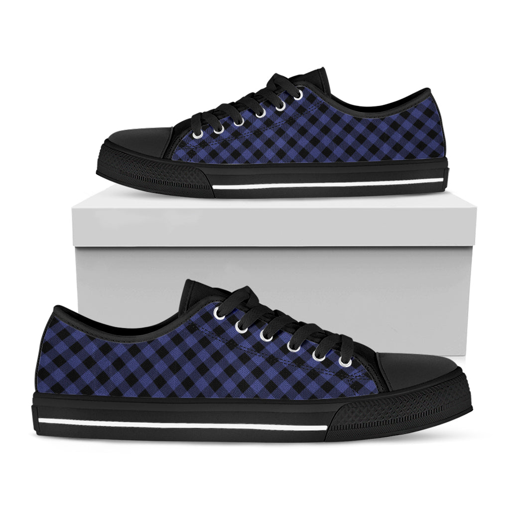 Navy And Black Buffalo Plaid Print Black Low Top Sneakers