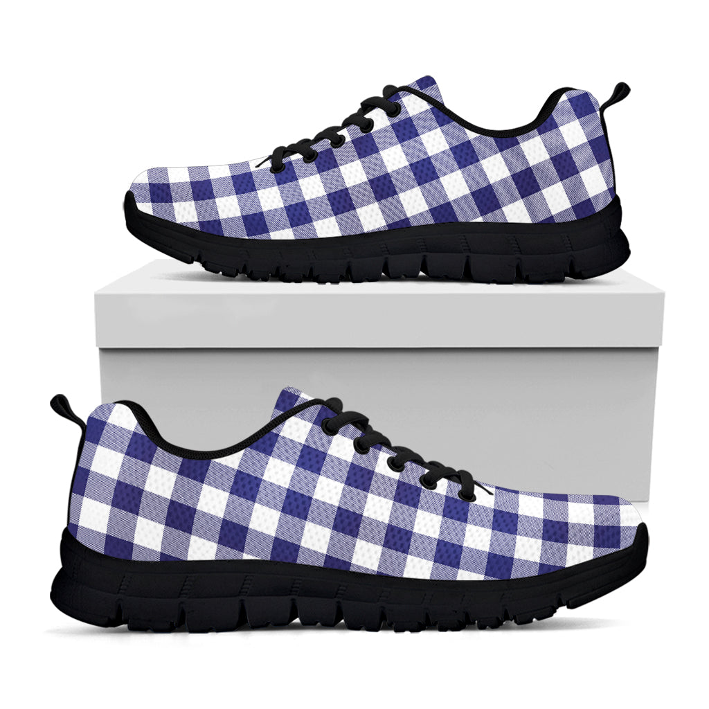 Navy And White Buffalo Check Print Black Running Shoes