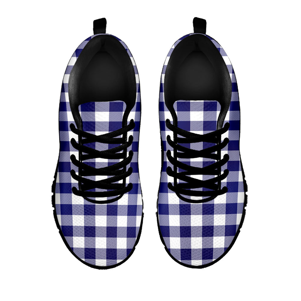 Navy And White Buffalo Check Print Black Running Shoes