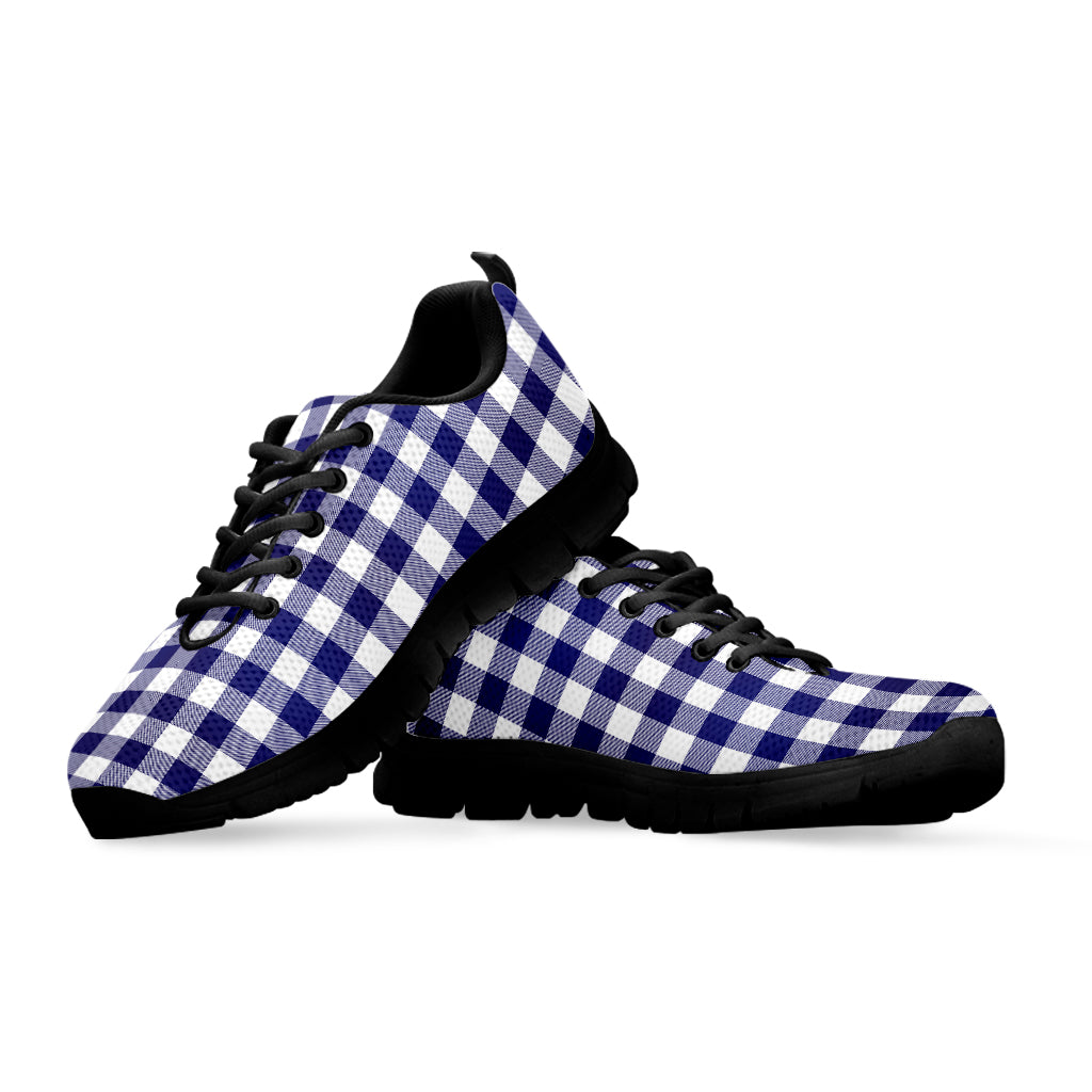 Navy And White Buffalo Check Print Black Running Shoes