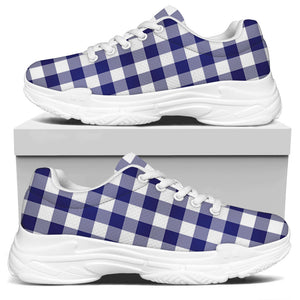 Navy And White Buffalo Check Print White Chunky Shoes