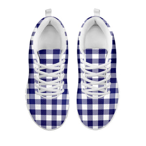 Navy And White Buffalo Check Print White Running Shoes