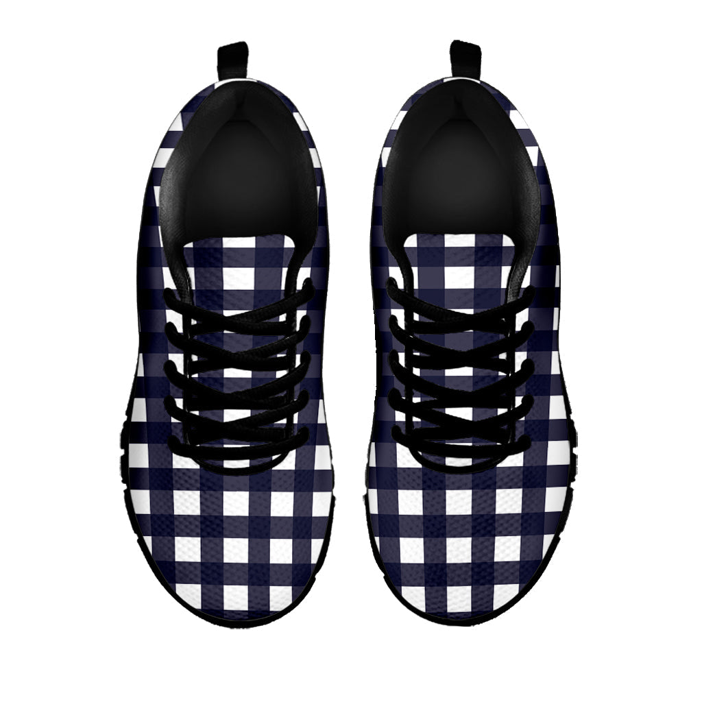 Navy And White Check Pattern Print Black Running Shoes