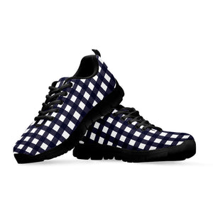 Navy And White Check Pattern Print Black Running Shoes