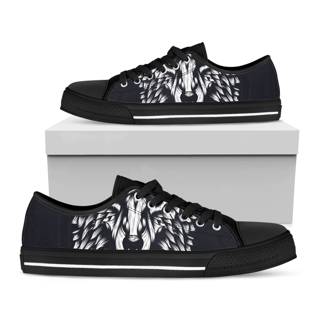 Navy And White Wolf Print Black Low Top Sneakers