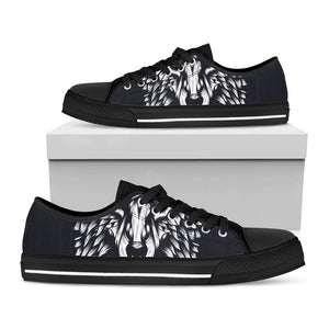 Navy And White Wolf Print Black Low Top Sneakers
