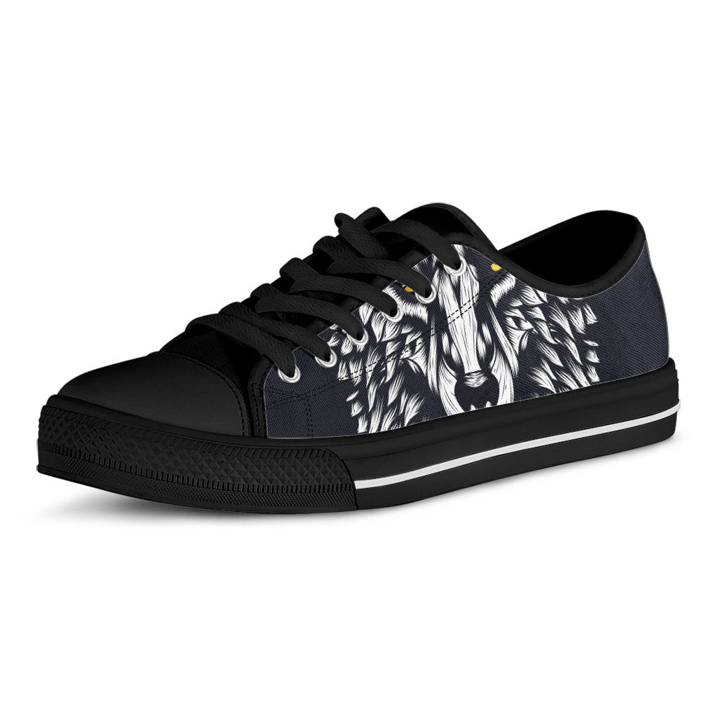 Navy And White Wolf Print Black Low Top Sneakers